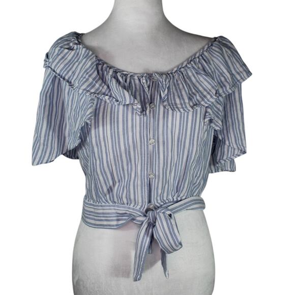 Free People Tops - Free People Rosemary Top Cropped Tie Front Ruffle Blouse Small